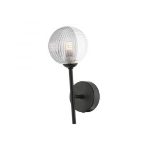 Alegría 1 Light G9 Matt Black Wall Light With Pull Switch C/W 10cm Smoked & Clear Ribbed Glass Shade