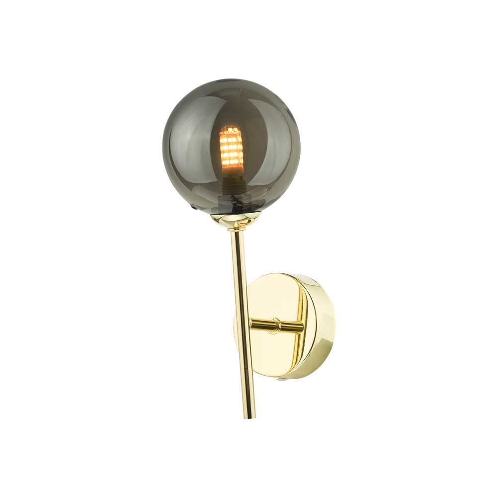 Alegría 1 Light G9 Polished Gold Wall Light With Pull Switch C/W Smoked Glass Shade