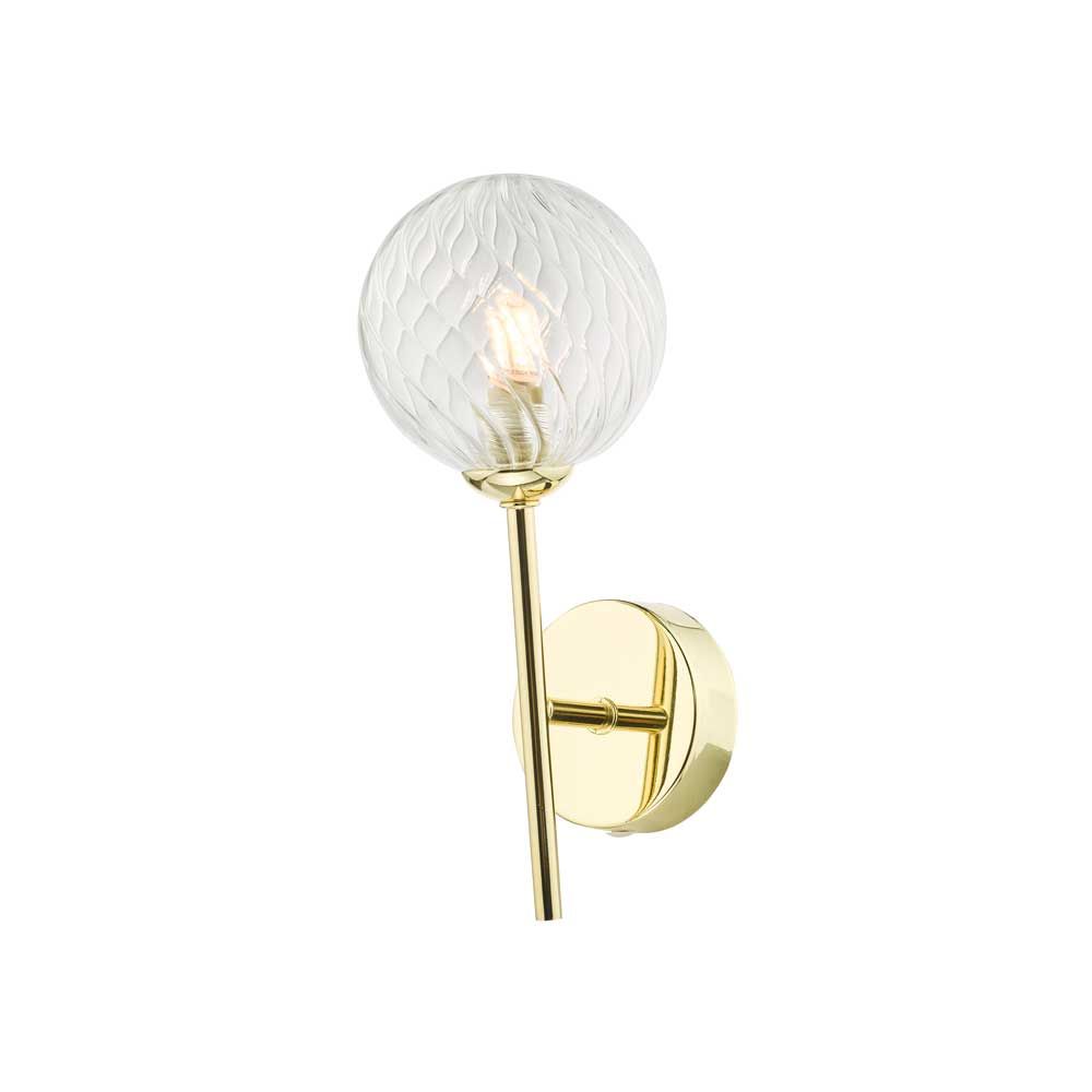 Alegría 1 Light G9 Polished Gold Wall Light With Pull Switch C/W Clear Twisted Style Closed Glass Shade
