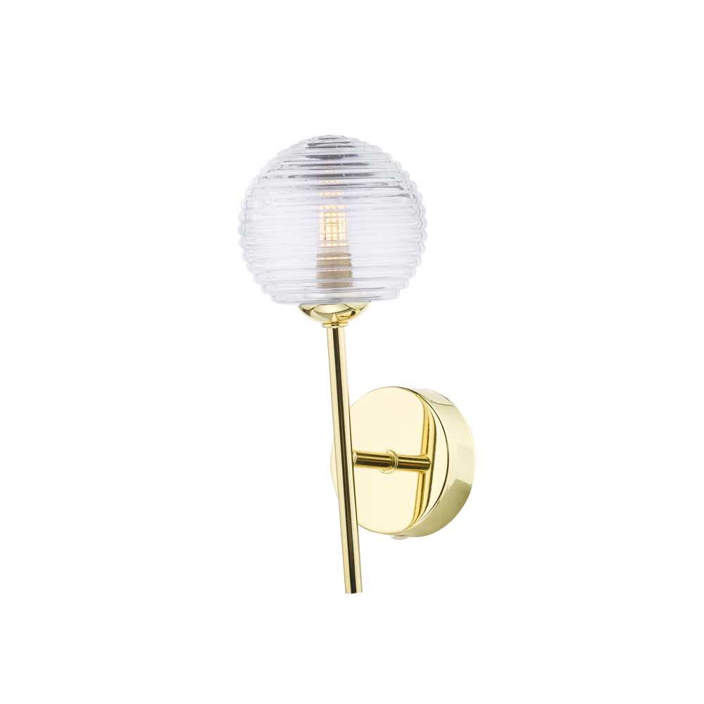 Alegría 1 Light G9 Polished Gold Wall Light With Pull Switch C/W Clear Closed Ribbed Glass Shade