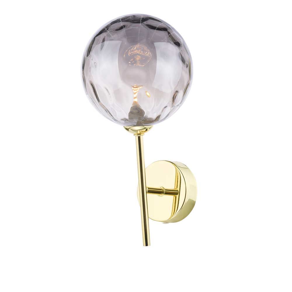 Alegría 1 Light G9 Polished Gold Wall Light With Pull Switch C/W Smoked Dimpled Glass Shade