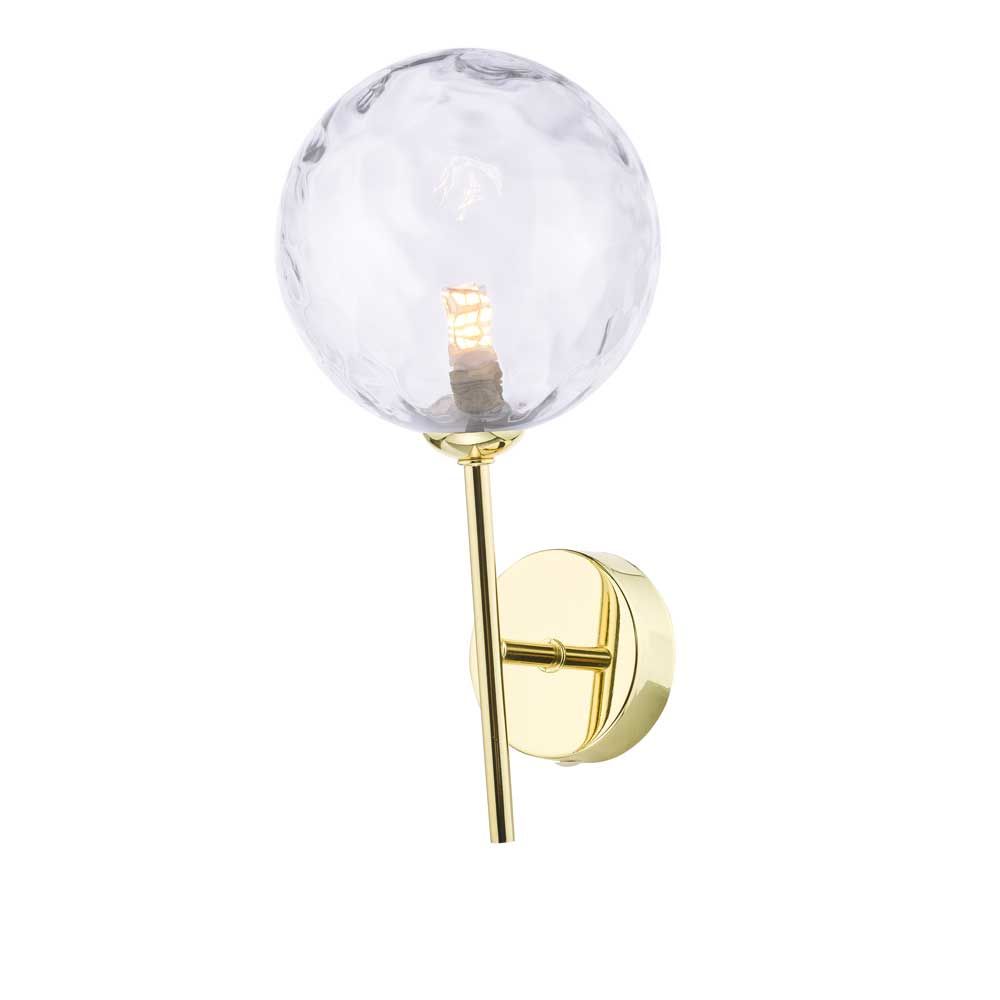 Alegría 1 Light G9 Polished Gold Wall Light With Pull Switch C/W Clear Dimpled Glass Shade