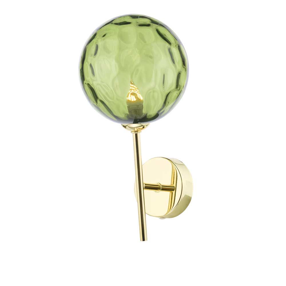 Alegría 1 Light G9 Polished Gold Wall Light With Pull Switch C/W Green Dimpled Glass Shade