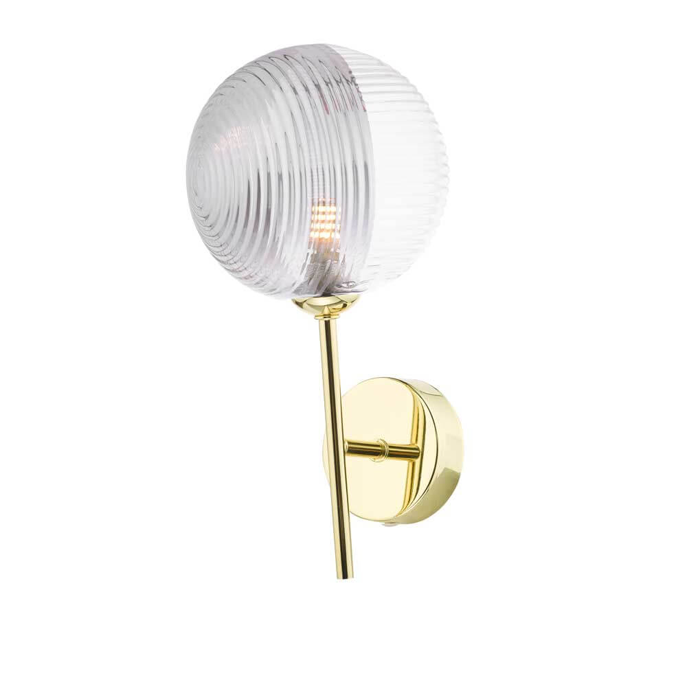 Alegría 1 Light G9 Polished Gold Wall Light With Pull Switch C/W 15cm Smoked & Clear Ribbed Glass Shade