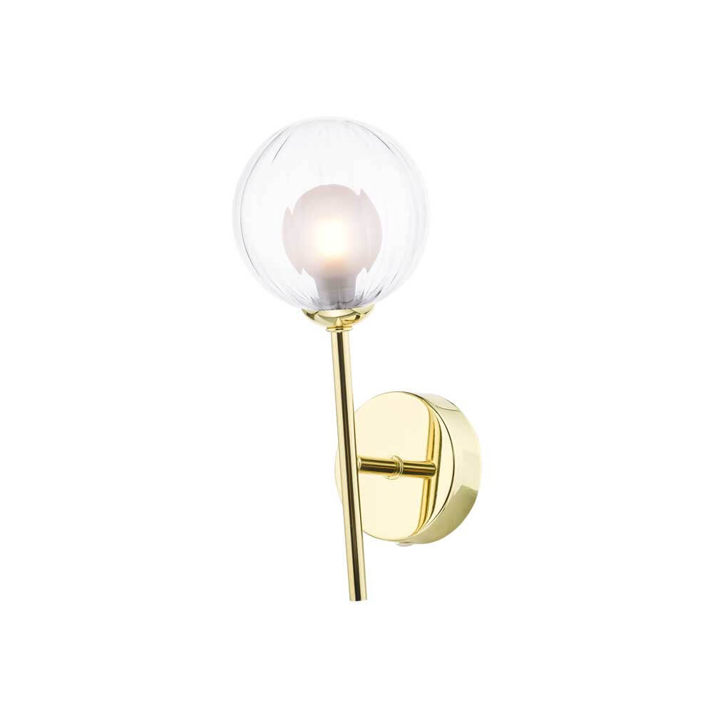 Alegría 1 Light G9 Polished Gold Wall Light With Pull Switch C/W 15cm 12cm Opal & Clear Ribbed Glass Shade