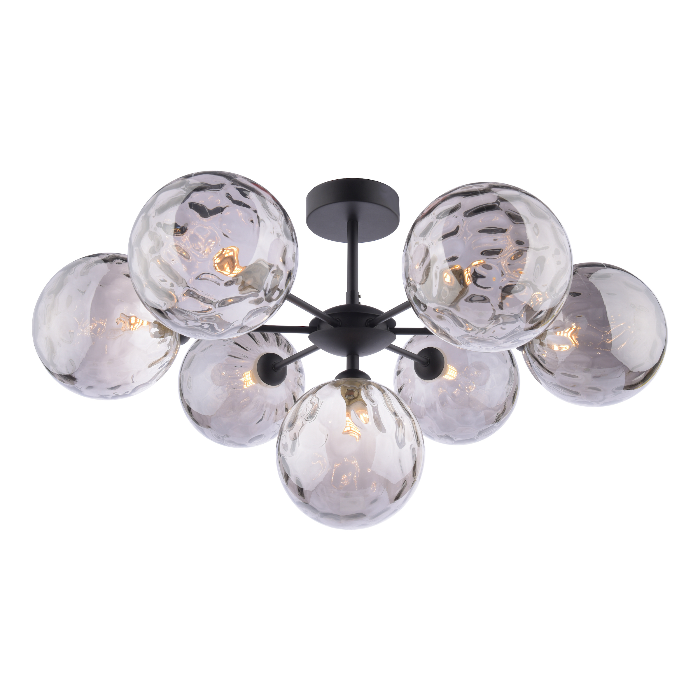 Alegría 7 Light G9 Matt Black Semi Flush Fitting C/W Smoked Dimpled Glass Shade