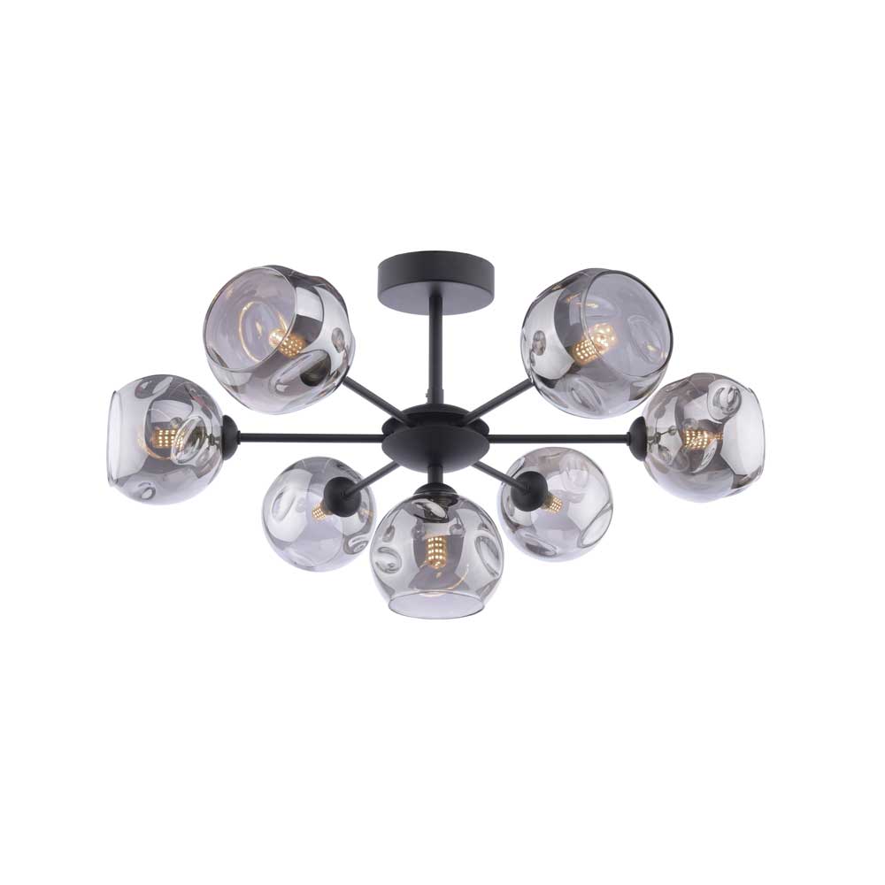 Alegría 7 Light G9 Matt Black Semi Flush Fitting C/W Smoked Organic Glass Shades