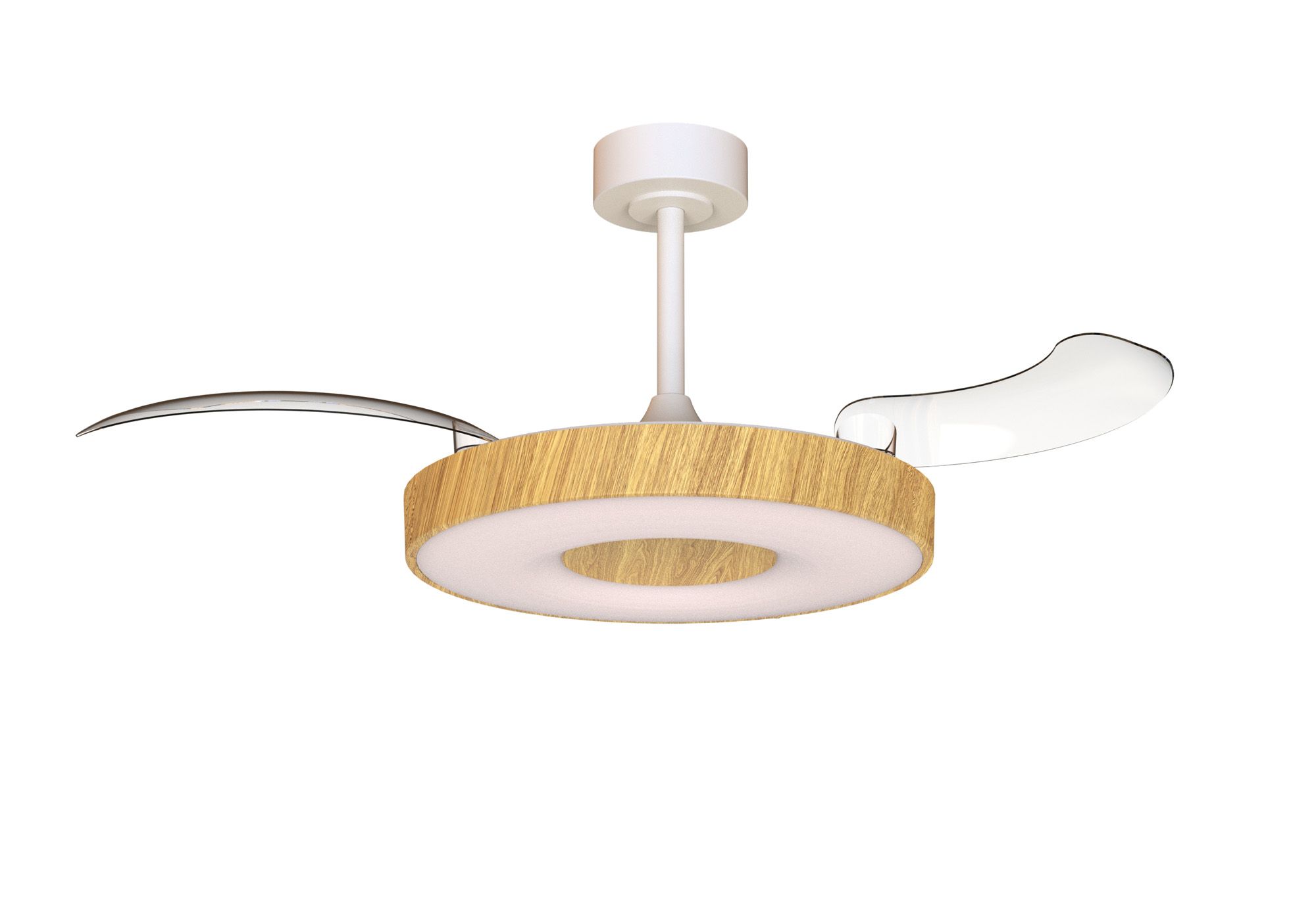 Coin Fan M 49cm 40W LED Dimmable Ceiling With Built-In 30W DC Fan, 3000-5000K Remote, APP, Alexa & Google Voice Control, 6400lm, Wood/White