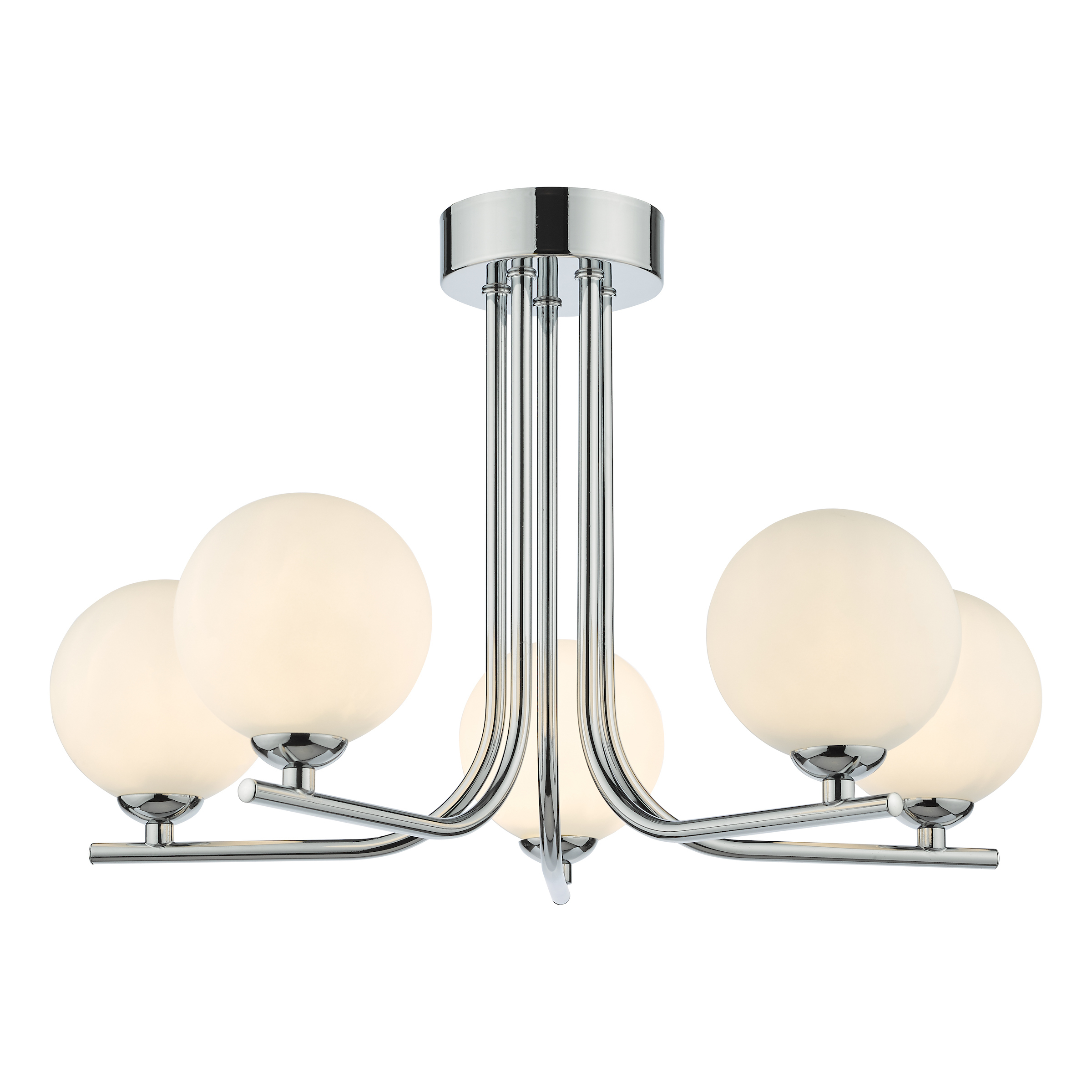 Pasión 5 Light G9 Polished Chrome Semi Flush Ceiling Light C/W Opal Glass Shades