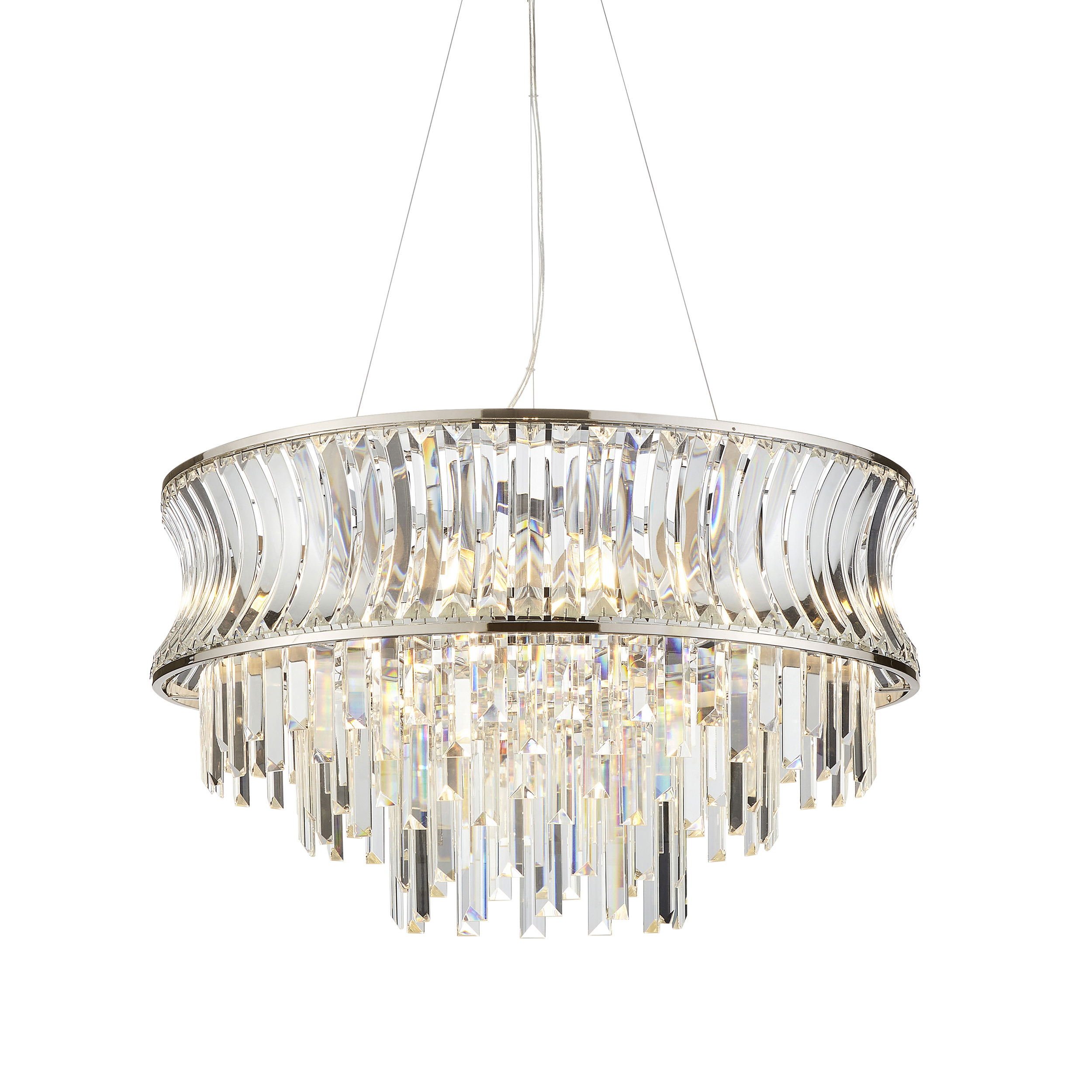 Cosimo 9 Light E14 Bright Nickel Adjustable Pendant With Concave Clear Glass & Clear Cut Faceted Glass Crystals