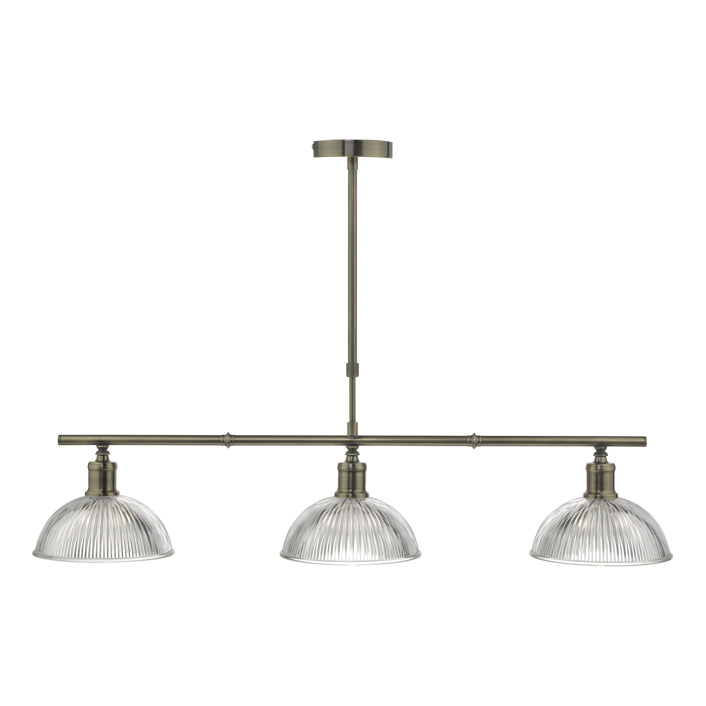 Dulzura 3 Light E27 Antique Brass Linear Pendant With Clear Glass Shades