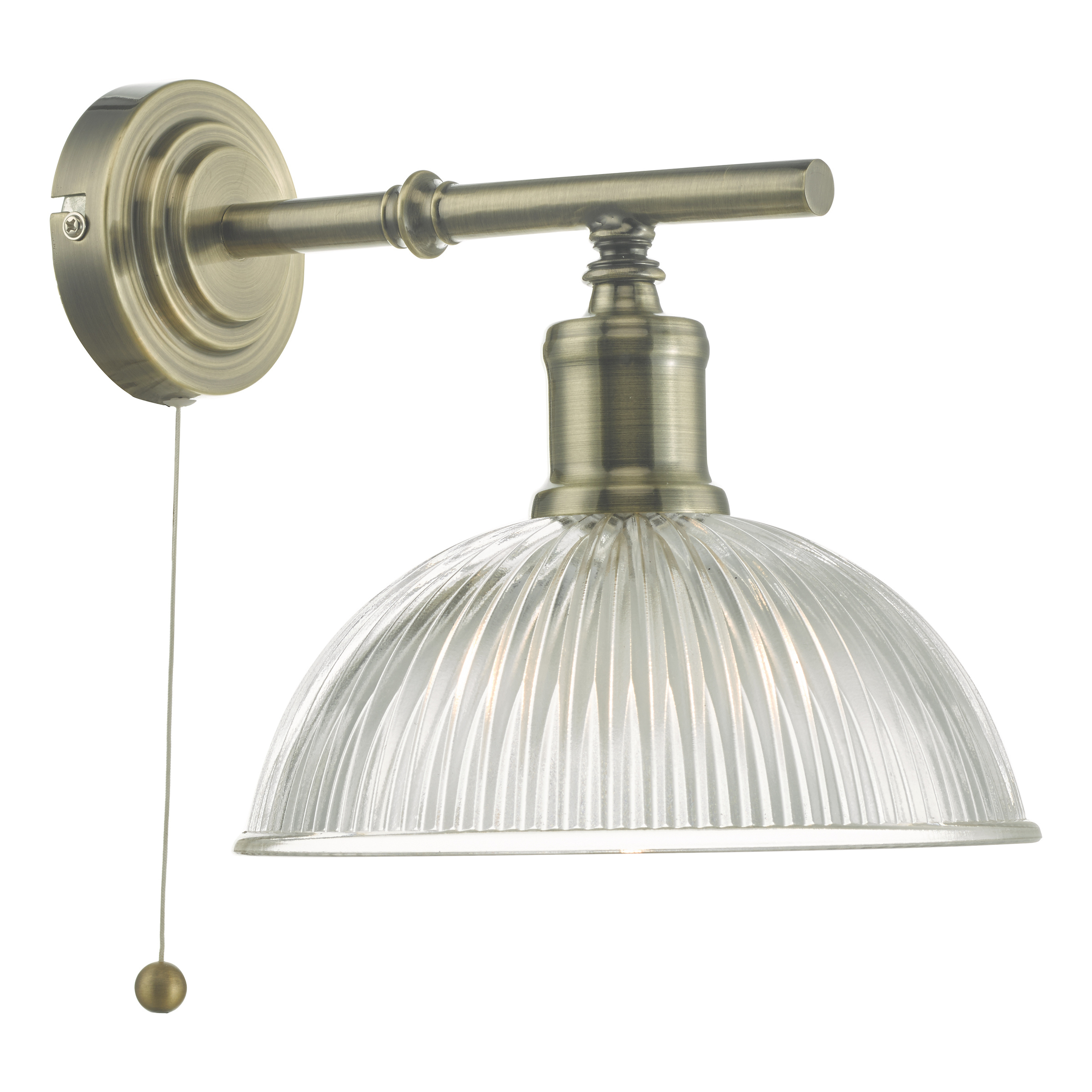 Dulzura 1 Light Antique Brass Wall Light With Pull Cord Switch With Clear Glass Shade