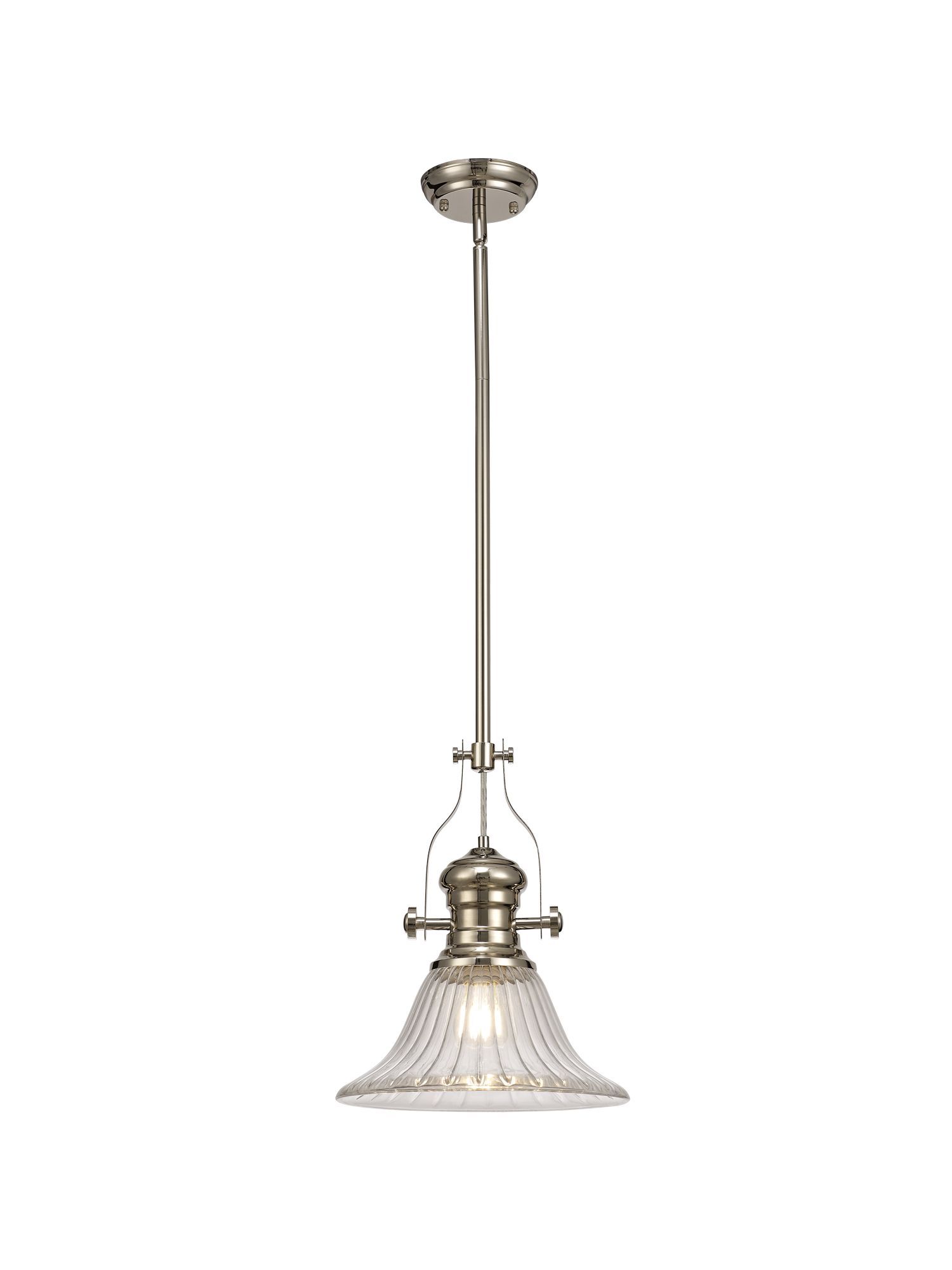 Davvid 1 Light Multi Height Pendant E27 With 30cm Bell Glass Shade, Polished Nickel/Clear