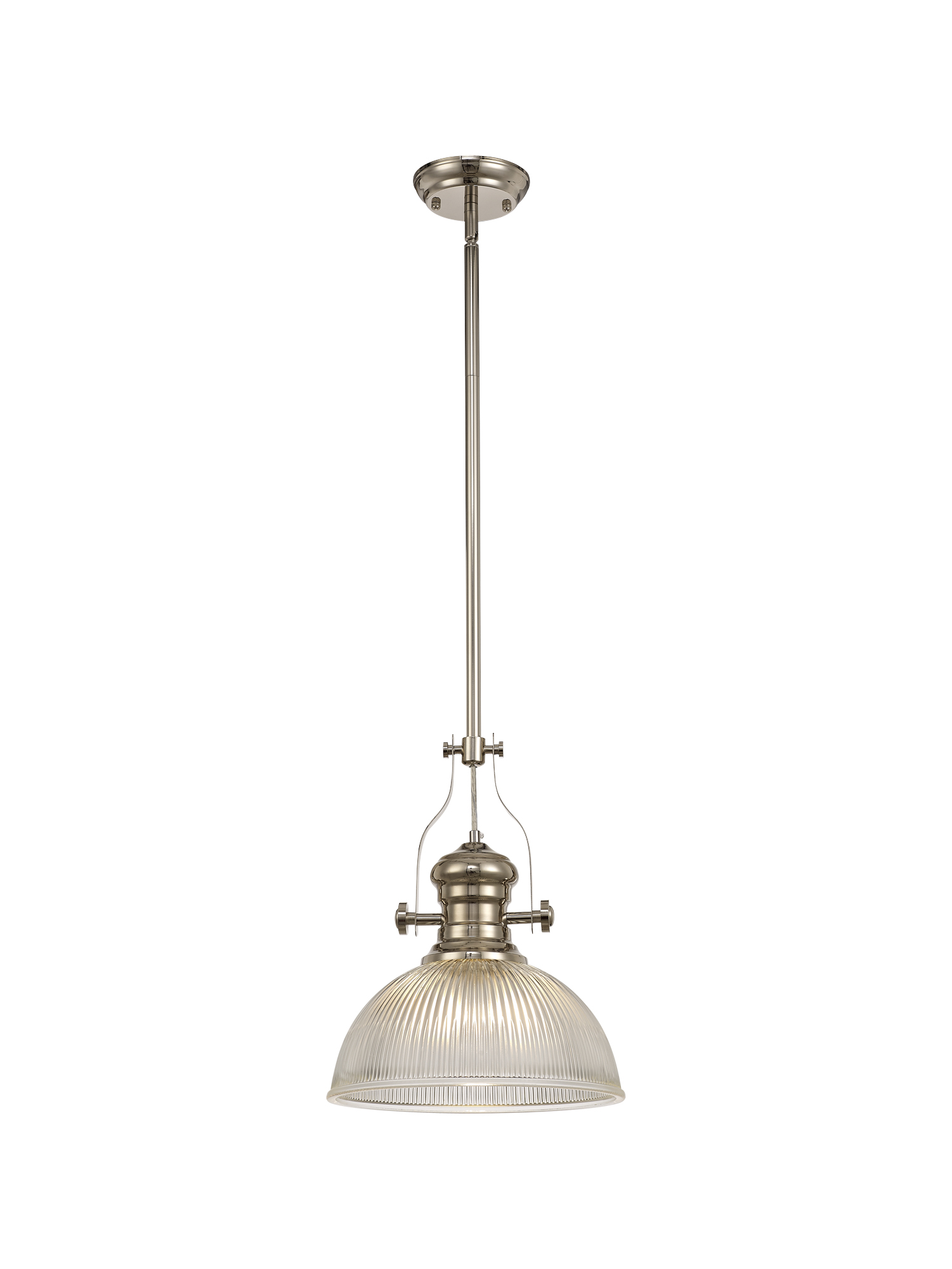 Davvid 1 Light Multi Height Pendant E27 With 30cm Dome Glass Shade, Polished Nickel/Clear