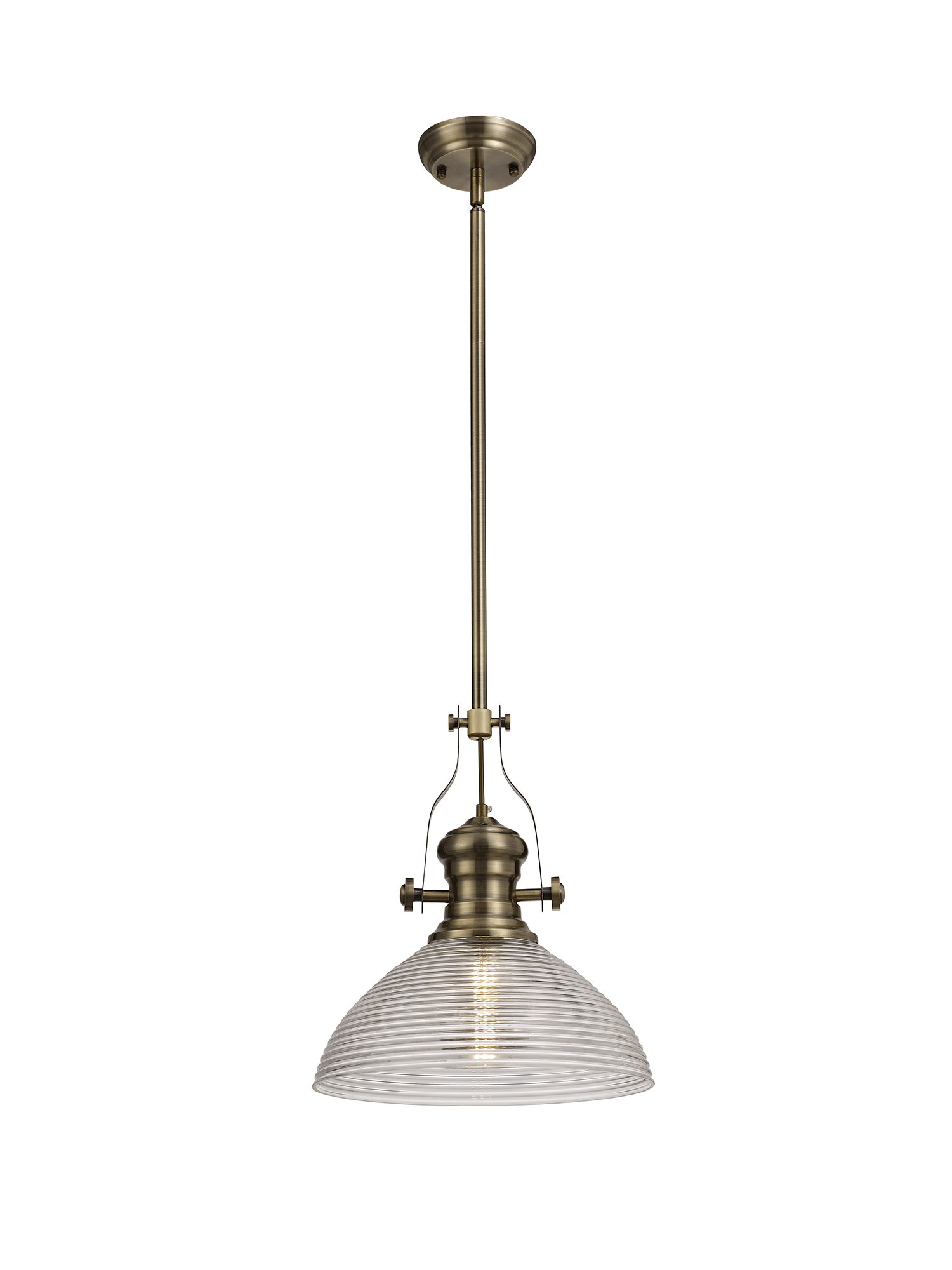 Davvid 1 Light Multi Height Pendant E27 With 33.5cm Prismatic Glass Shade, Polished Nickel/Clear