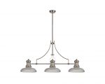 Davvid 3 Light Linear Multi Height Pendant E27 With 30cm Round Glass Shade, Polished Nickel, Clear