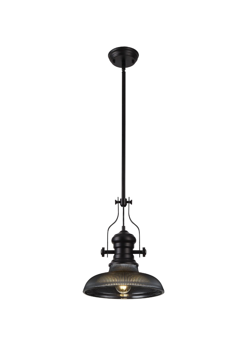 Davvid 1 Light Multi Height Pendant E27 With 30cm Round Glass Shade, Matt Black/Smoked
