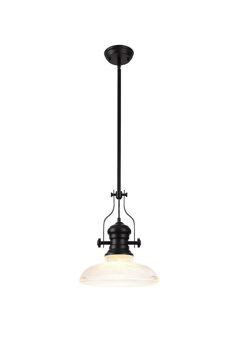 Davvid 1 Light Multi Height Pendant E27 With 30cm Round Glass Shade, Matt Black/Clear