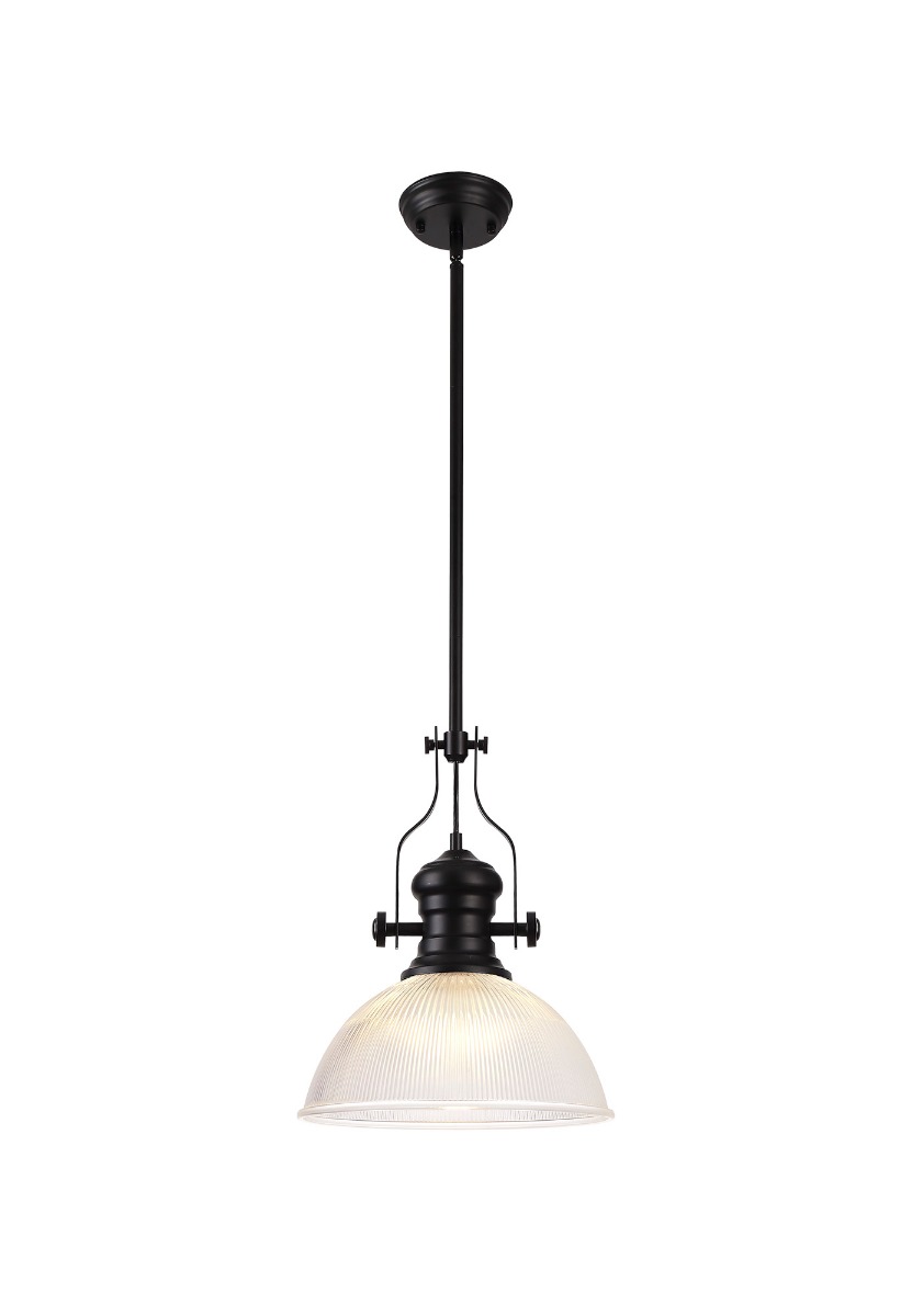 Davvid 1 Light Multi Height Pendant E27 With 38cm Dome Glass Shade, Matt Black/Clear
