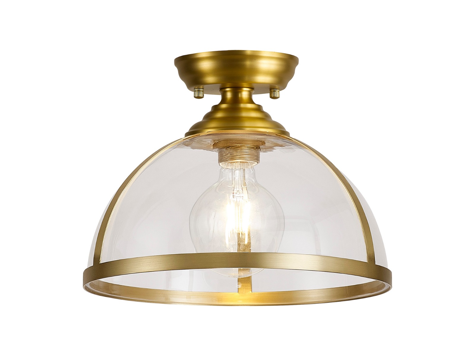 Davvid 30cm Flush Ceiling Fitting, 1 x E27, Satin Gold / Clear