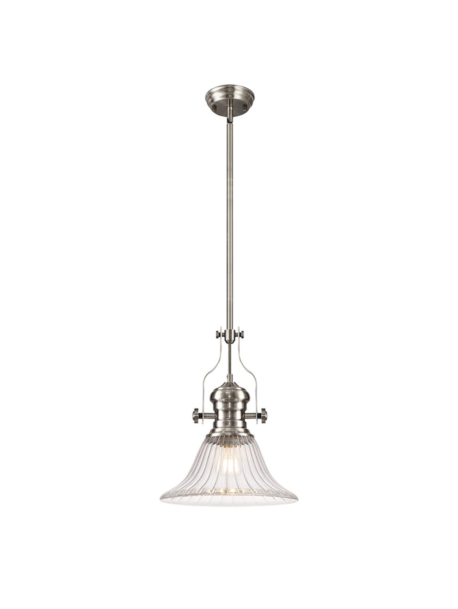 Davvid Single Multi Height Pendant, 1 x E27, 30cm Bell Glass, Satin Nickel / Clear