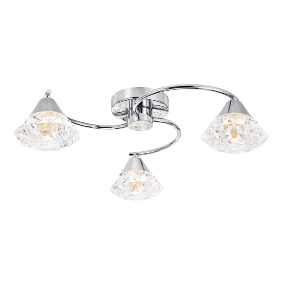 Fiore 3 Light G9 Polished Chrome Semi-Flush Ceiling Light With Clear, Faceted Faifo Effect Shades