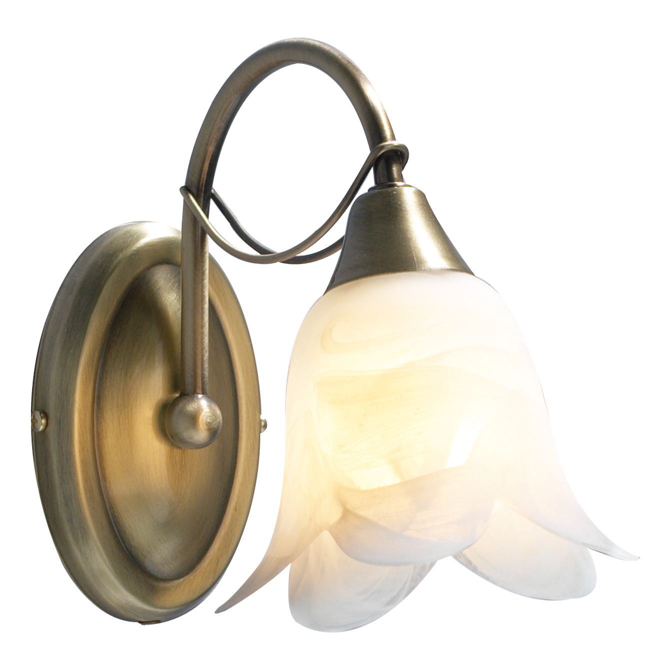 Estrella 1 Light E14 Antique Brass Wall Light With Pull Switch C/W Opaque Alabaster Glass Shade