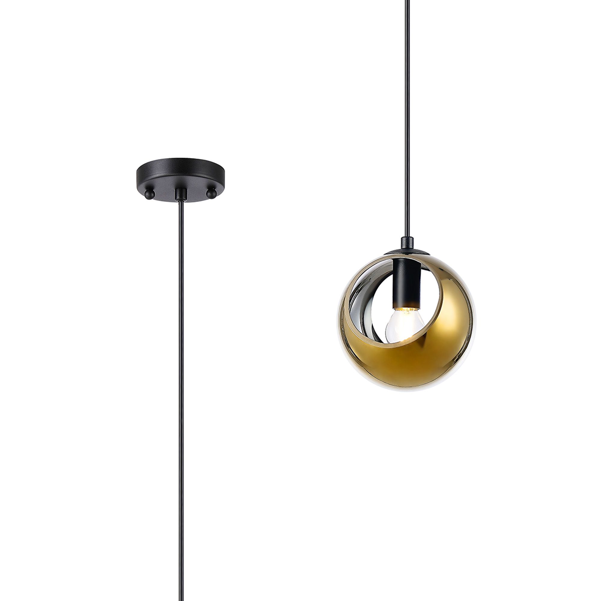 Edia 15cm Single Pendant With Double Cut Glass, 1 x E14, Satin Black/Gold