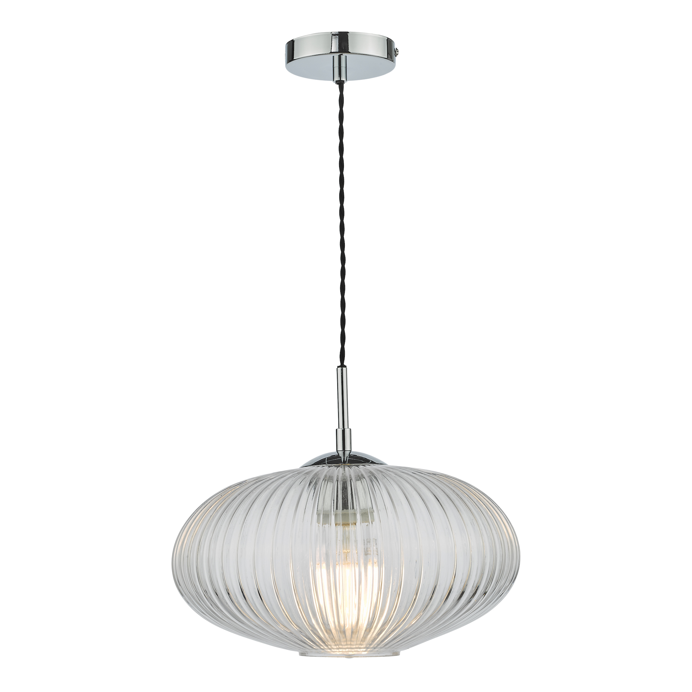 Bosque 1 Light E27 Polished Chrome Single Adjustable Pendant C/W Clear Ribbed Glass Shade