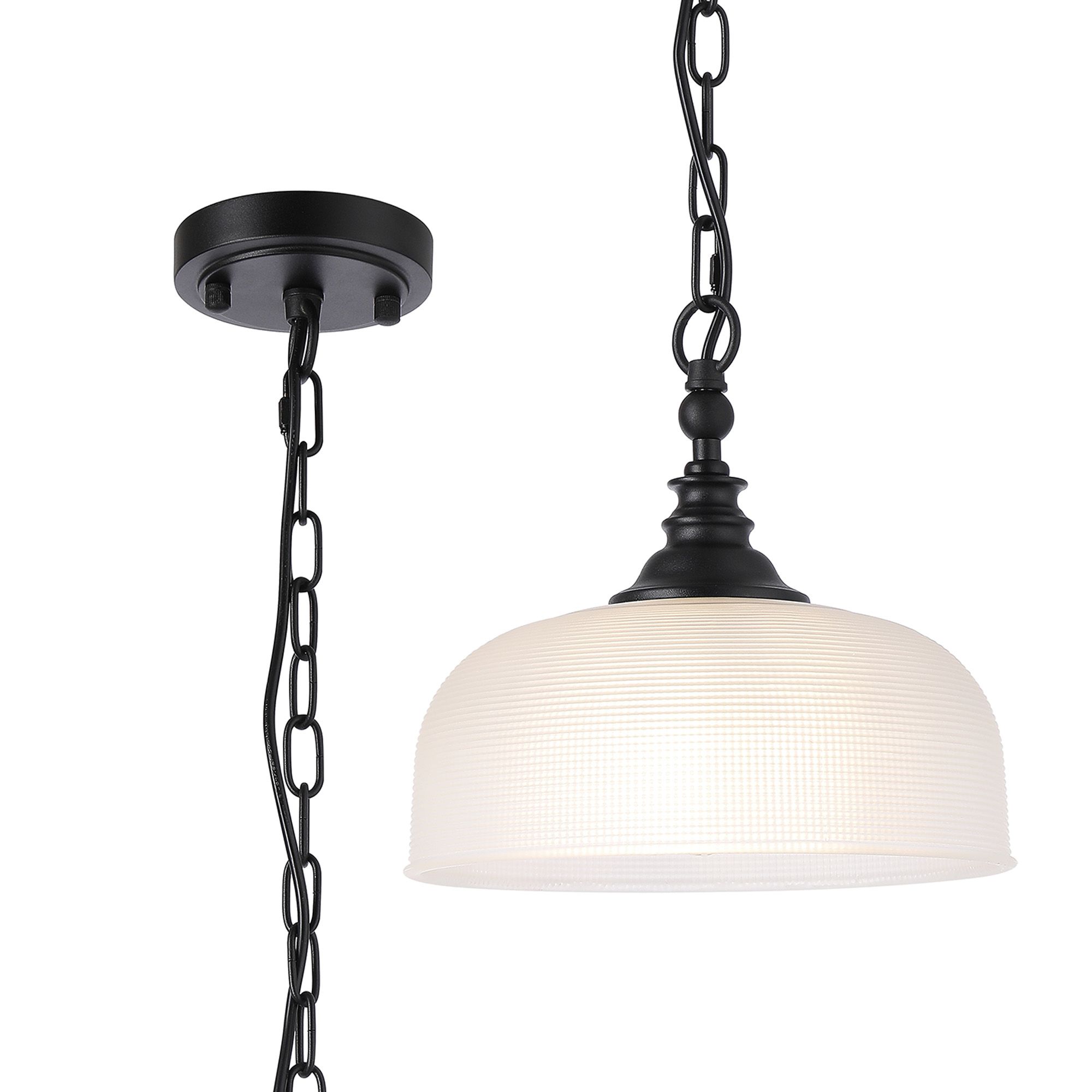 Elisha 27cm Flush/Single Pendant, 1 Light Adjustable E27, Satin Black/Frosted Glass