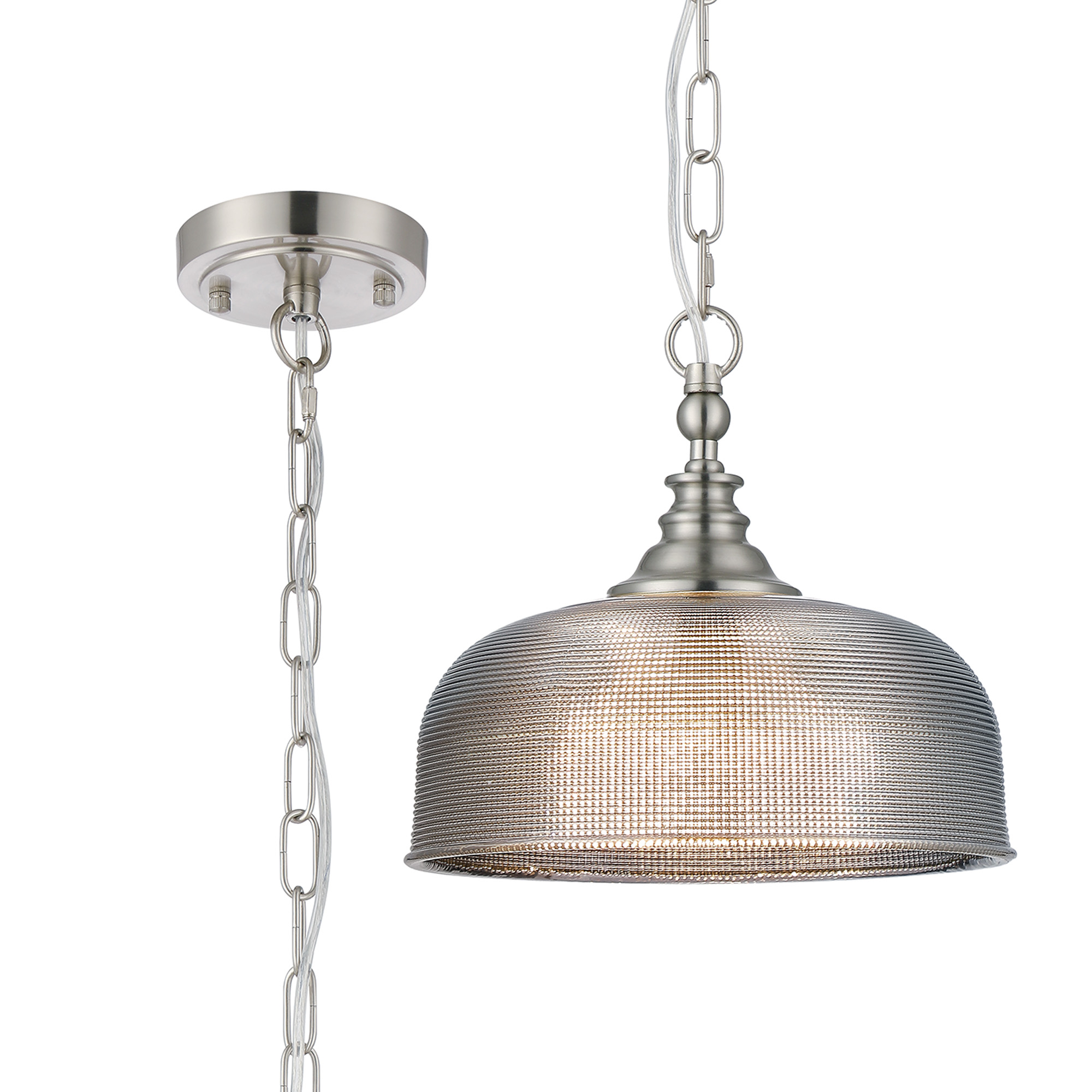 Elisha 27cm Flush/Single Pendant, 1 Light Adjustable E27, Satin Nickel/Smoke Glass