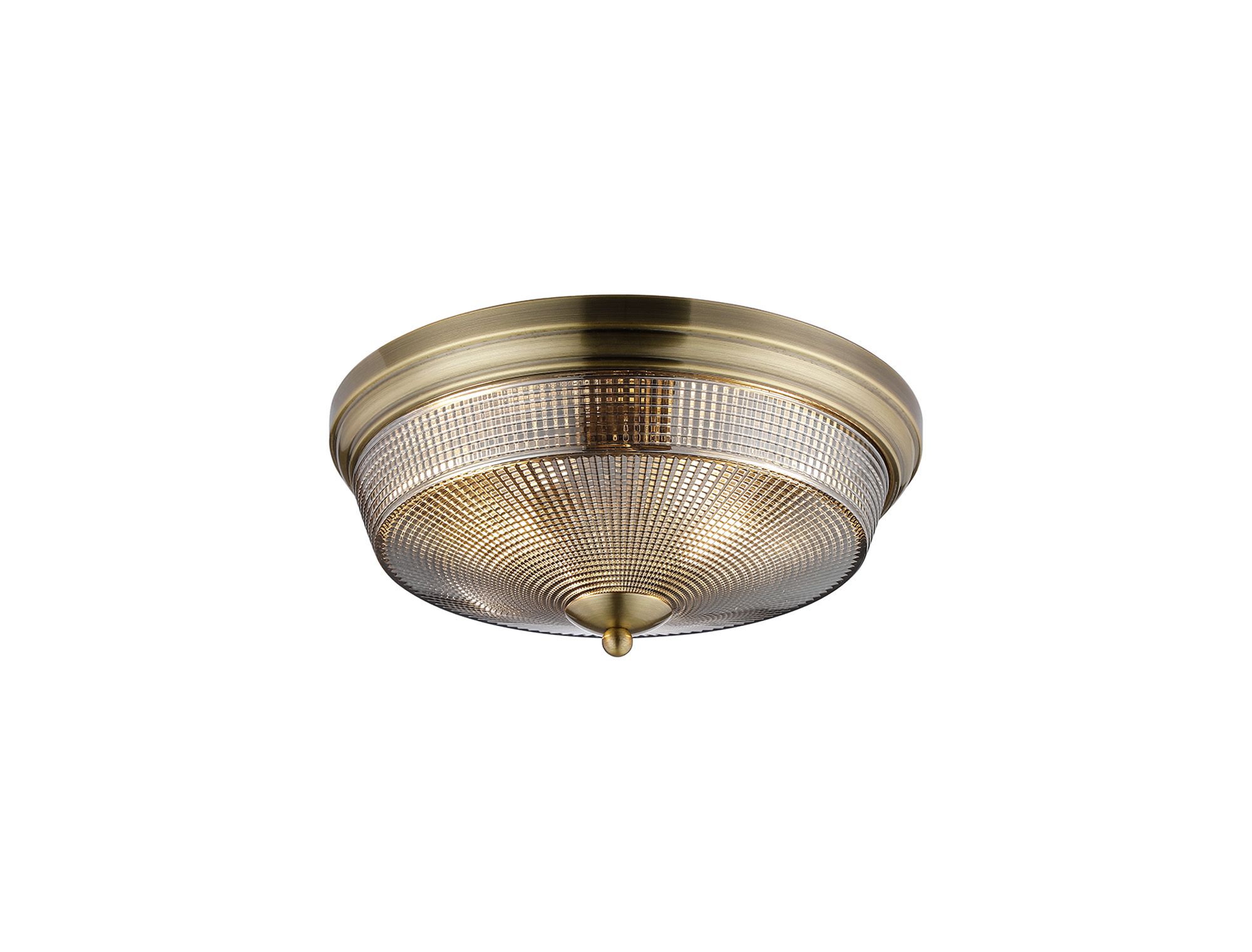 Elisha 34cm 2 Light E27 Flush Ceiling Light, Antique Brass/Smoke Glass