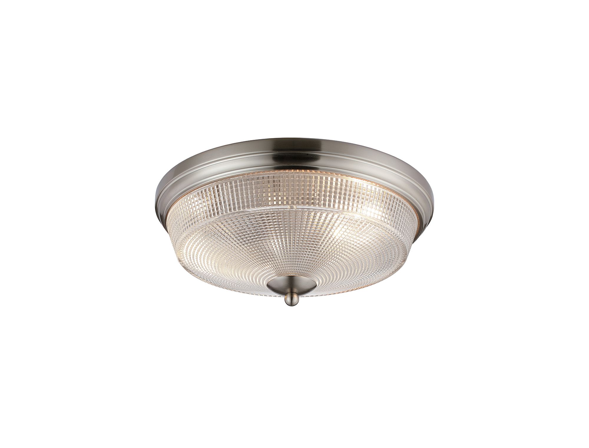 Elisha 34cm 2 Light E27 Flush Ceiling Light, Satin Nickel/Clear Glass
