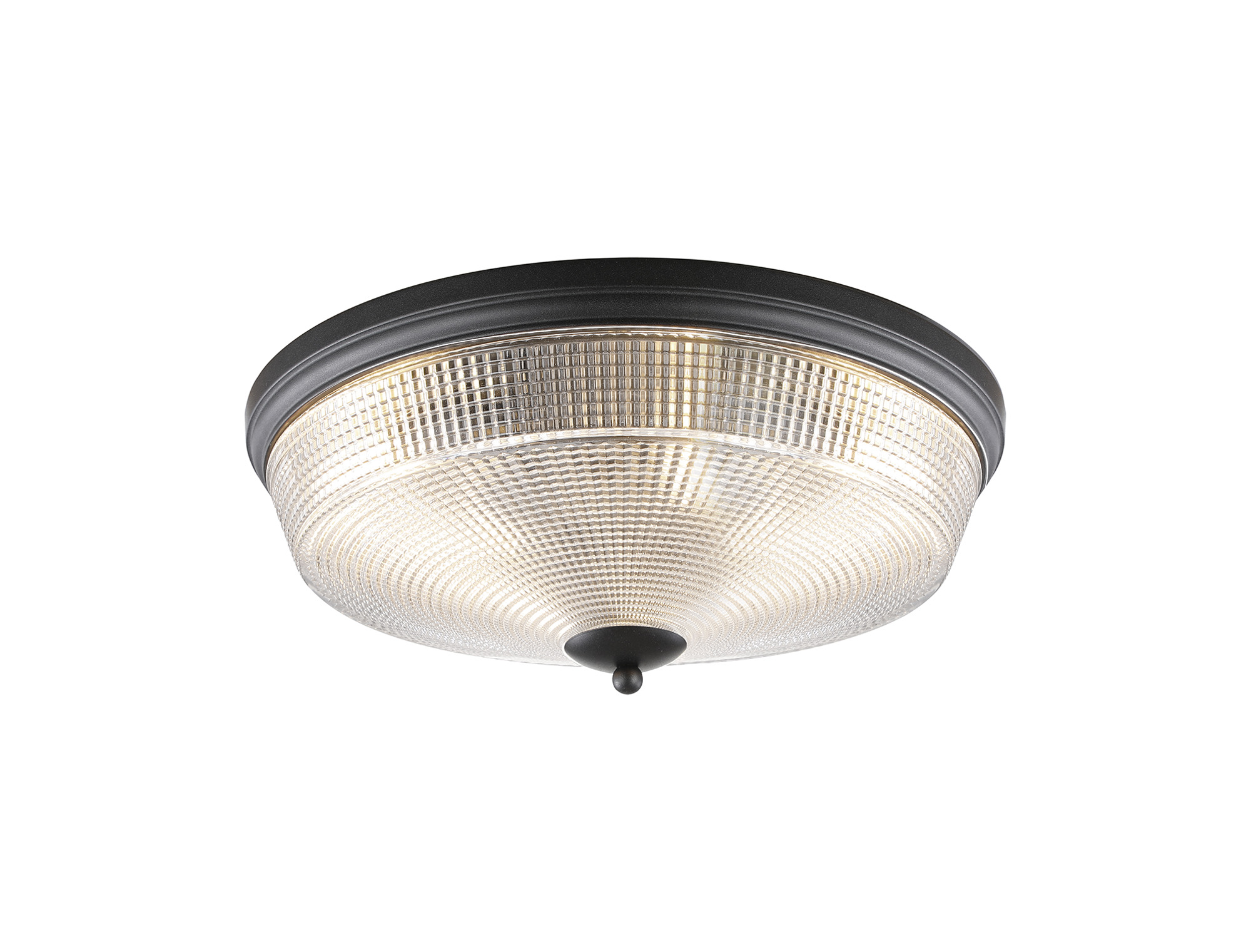 Elisha 43.8cm 3 Light E27 Flush Ceiling Light, Satin Black/Clear Glass
