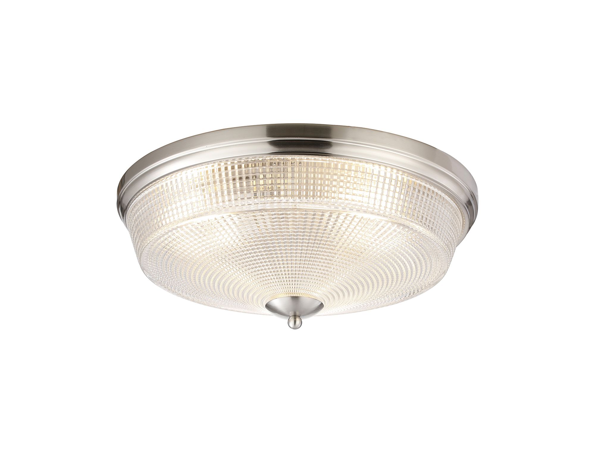 Elisha 43.8cm 3 Light E27 Flush Ceiling Light, Satin Nickel/Clear Glass