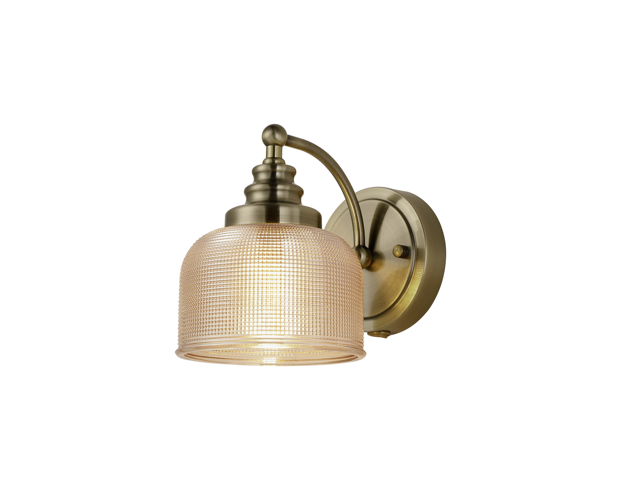 Elisha Switched Wall Light, 1 Light E27 Antique Brass/Amber Glass