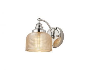 Elisha Switched Wall Light, 1 Light E27 Polished Nickel/Amber Glass