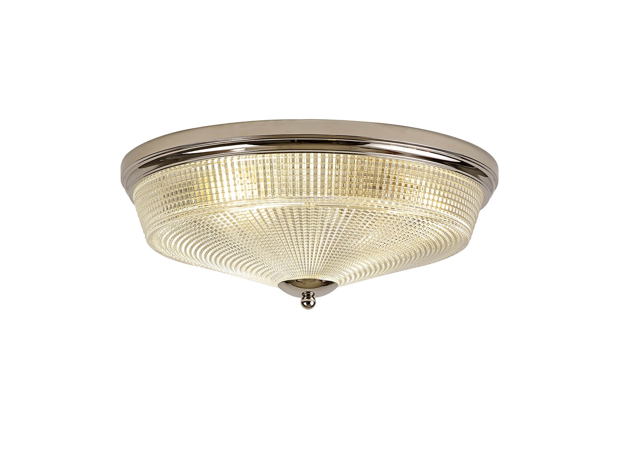 Elisha 43.8cm 3 Light E27 Flush Ceiling Light, Polished Nickel/Prismatic Glass