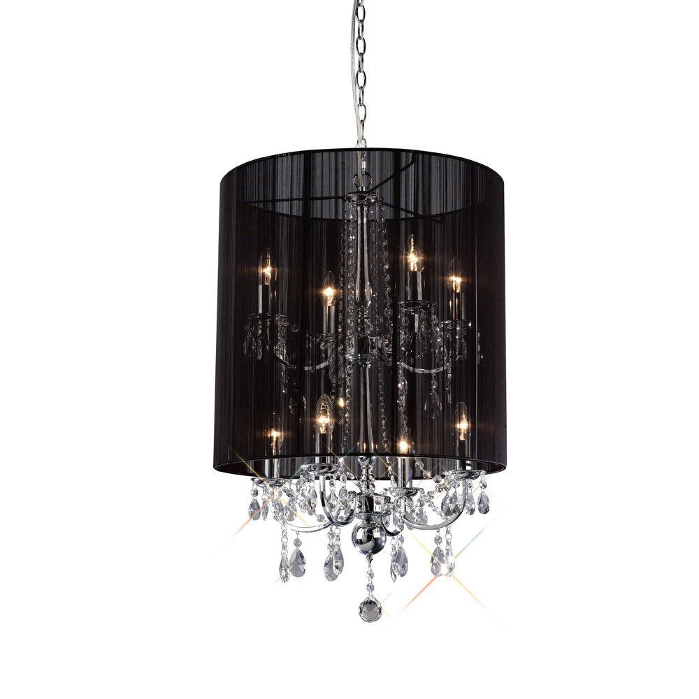 Ella 50cm Pendant With Black Shade 8 Light E14 Polished Chrome/Crystal
