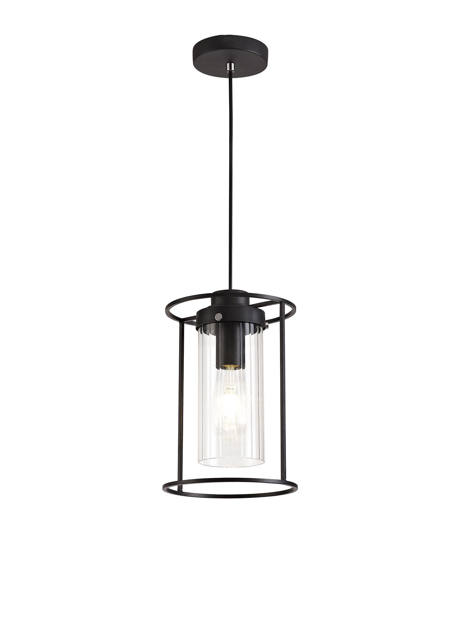 Ellen 20cm Single Pendant, 1 Light E27, Black/Clear Glass