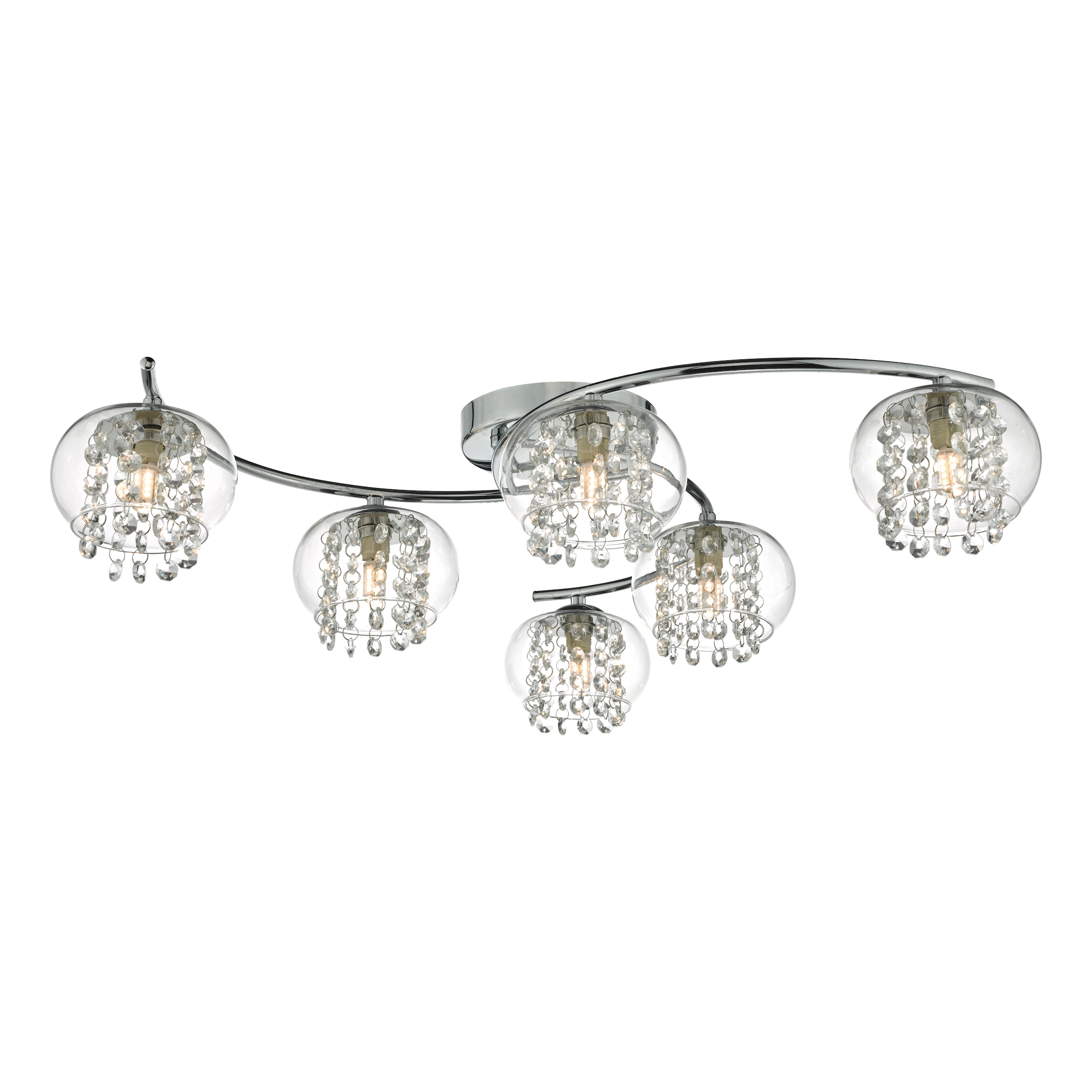 Cálido 6 Light G9 Polished Chrome Flush Ceiling Light C/W Faifo Glass Beads Within A Clear Glass Shade