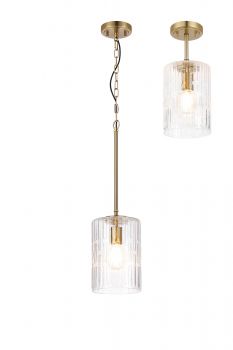 Daley 18cm Gold Pendant/Semi Flush/Semi Flush 1 x E27 With Cylinder Ribbed Glass (A)