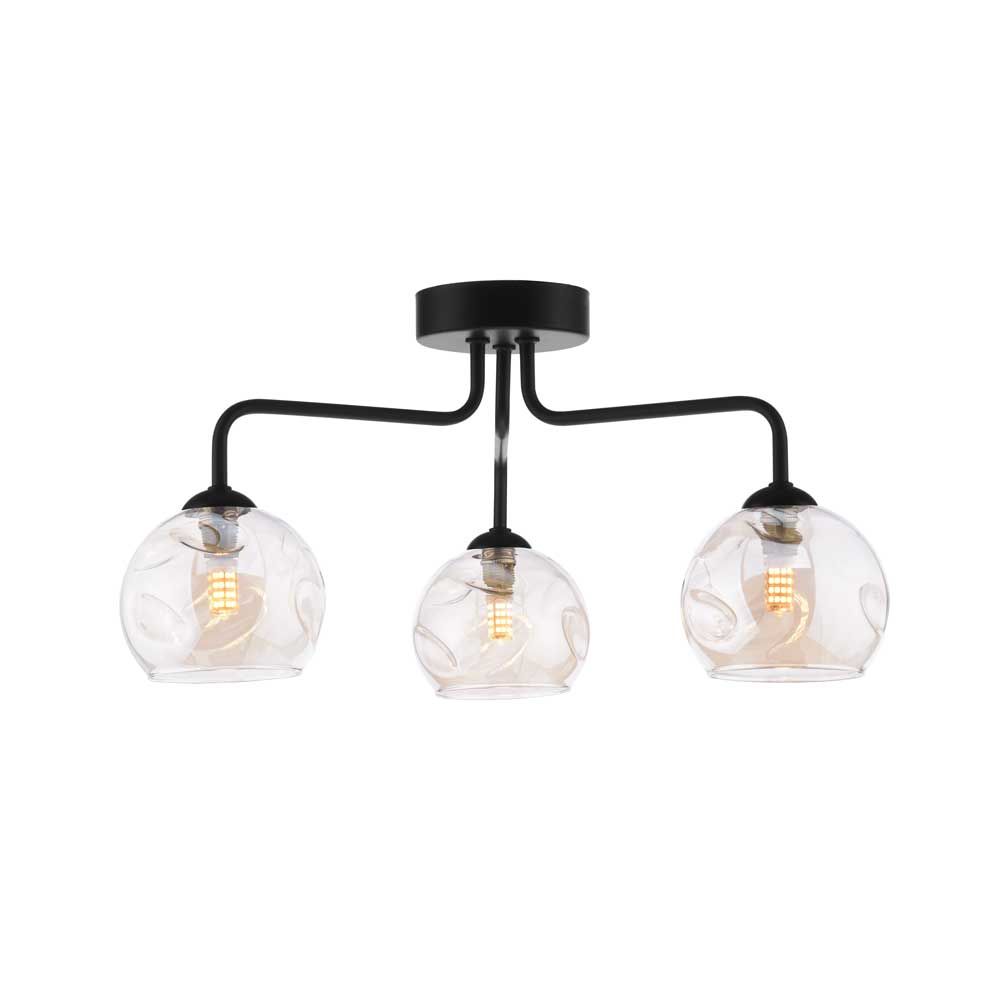 Mármol 3 Light G9 Black Semi Flush Ceiling Light C/W Champagne Organic Glass Shades