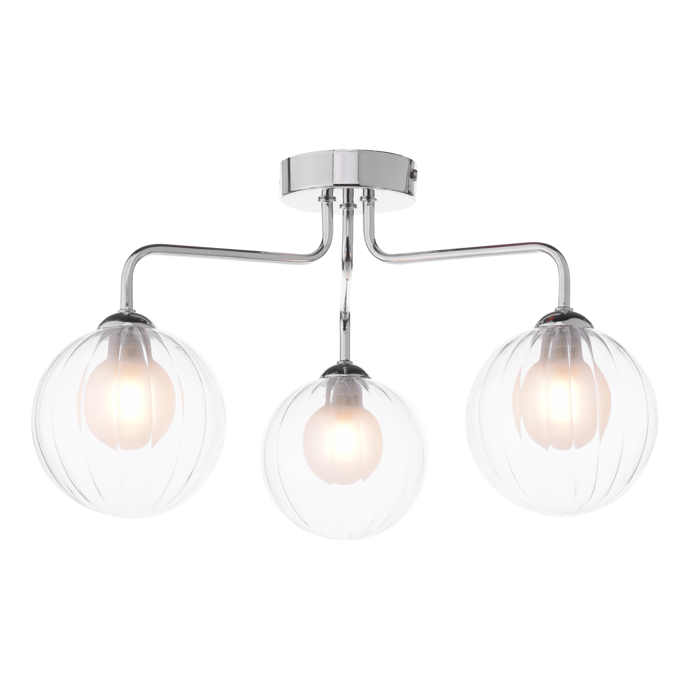 Mármol 3 Light G9 Polished Chrome Semi Flush Ceiling Light C/W 12cm Opal & Clear Ribbed Glass Shades