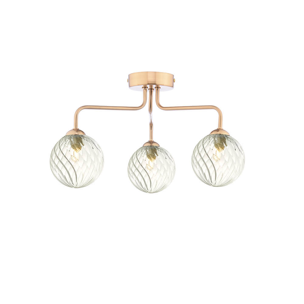Mármol 3 Light G9 Antique Bronze Semi Flush Ceiling Light C/W Clear Twisted Style Closed Glass Shade