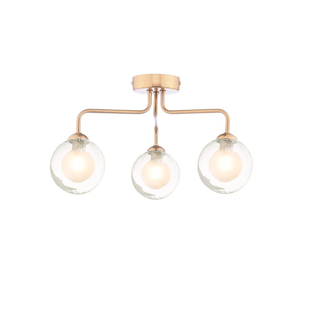 Mármol 3 Light G9 Antique Bronze Semi Flush Ceiling Light C/W Clear & Opal Glass Shade