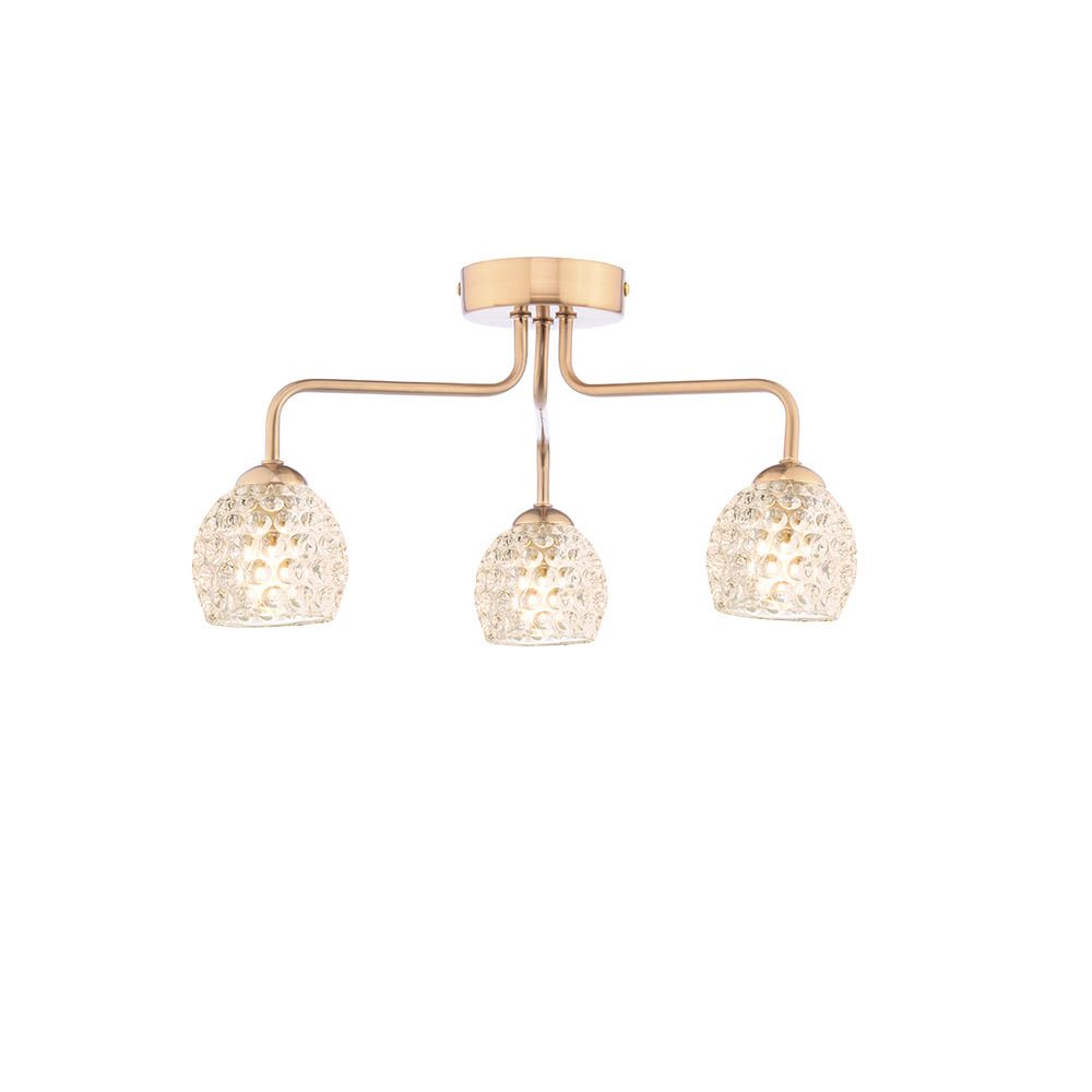 Mármol 3 Light G9 Antique Bronze Semi Flush Ceiling Light C/W Clear Dimpled Open Style Glass Shade