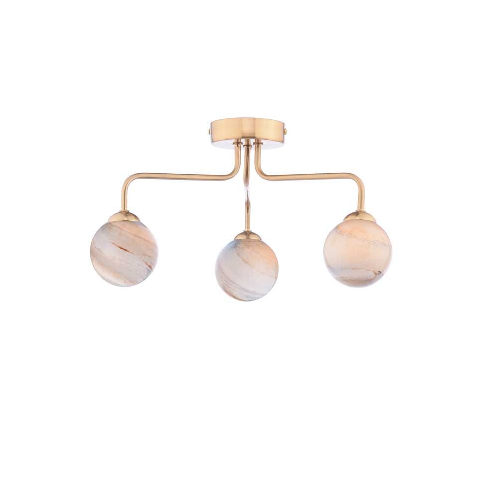 Mármol 3 Light G9 Antique Bronze Semi Flush Ceiling Light C/W Planet Style Glass Shade