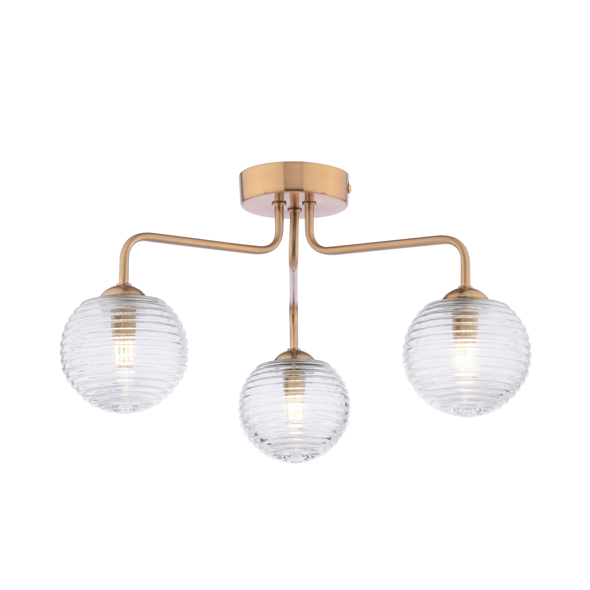 Mármol 3 Light G9 Antique Bronze Semi Flush Ceiling Light C/W Clear Closed Ribbed Glass Shade