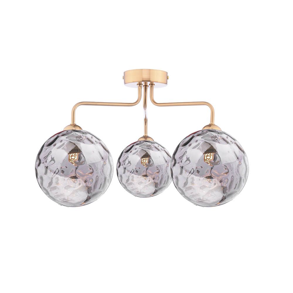 Mármol 3 Light G9 Antique Bronze Semi Flush Ceiling Light C/W Smoked Dimpled Glass Shades